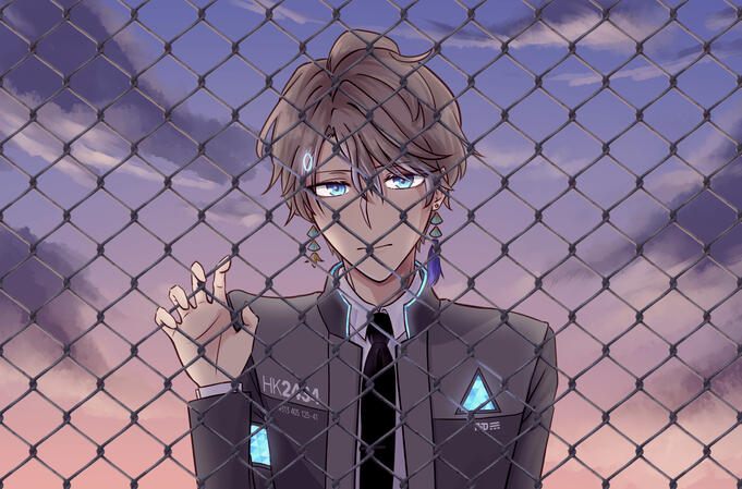 Crossover fanart of Kaida Haru and Detroit: Become Human, inspired by his playthrough of the game. Based on the chapter "On the Run"