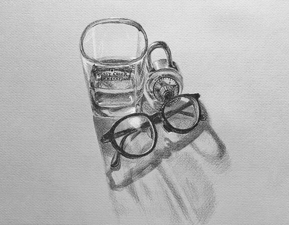 Lighting study Pencil crayon on midtone paper. For Foundation Drawing I: Observational Drawing